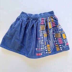 Piccolina Corduroy Skirt | Robotics Embroidery | Indigo | 2T